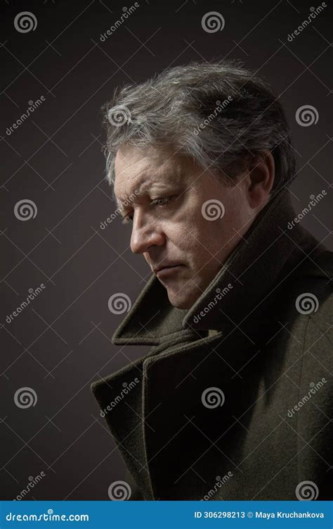 Close Up Portrait Mature Man in Military Overcoat Stock Image - Image ...