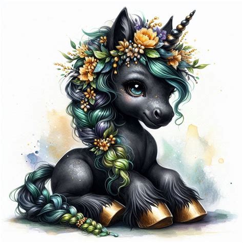 15 Watercolor Black Unicorns in Emerald and Gold Tones | Unicorn art ...