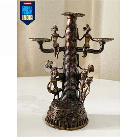 Buy Brass Antique Finish Tribal Theme Candle Stand Online - Artociti