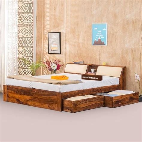 DEVKI INTERIORS Aura Solid Wood King Size Bed with Headboard Storage ...