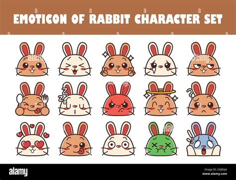 Set of rabbit emoticon character vector illustration Stock Vector Image ...