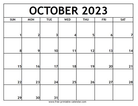 October 2023 Calendar