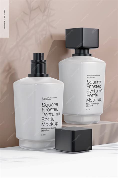 Premium PSD | Square frosted perfume bottles mockup, left view