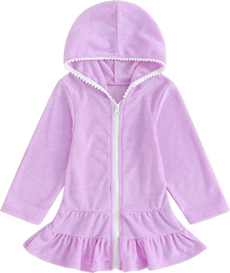 Amazon.com: Girls Swim Cover Up Kid Hooded Zip-Up Terry Swimsuit ...