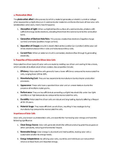 Photovoltaic Effect & Solar Energy: Key Concepts for Exam (ENGR 101 ...