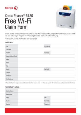Fillable Online 9284 Xerox 6130 WiFi Claim form - Printerland.co.uk Fax ...