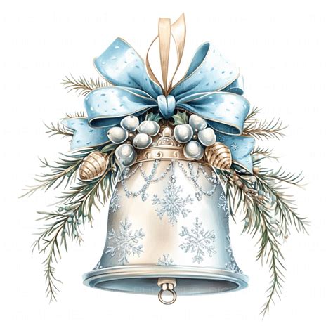 10 Silver Christmas Bell Clipart Watercolor Holiday Graphics Printable ...