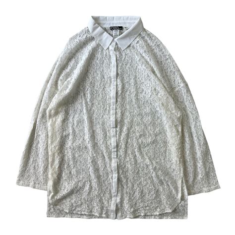 【CLEO】 Lace Fabric Flower pattern See-through shirt | ELCASION/ELCA