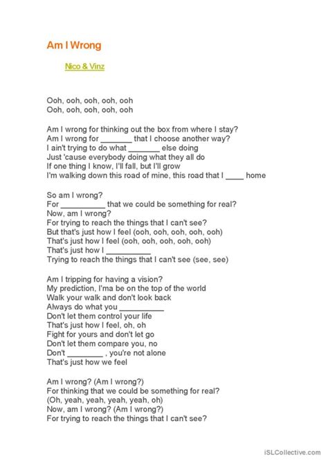 Am I Wrong - Nico & Vinz: English ESL worksheets pdf & doc