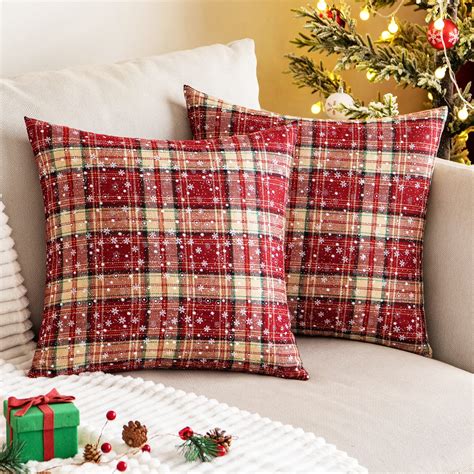 Pack of 2 Christmas Plaid Decorative Throw Pillow Covers Snowflake ...