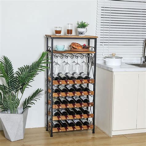 Buy Floor Wine Rack 25 Bottles with Wine Glass Holder Rack ...