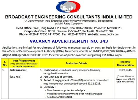 DDA Recruitment 2023 Apply Online, Notification 250 Field Assistant ...