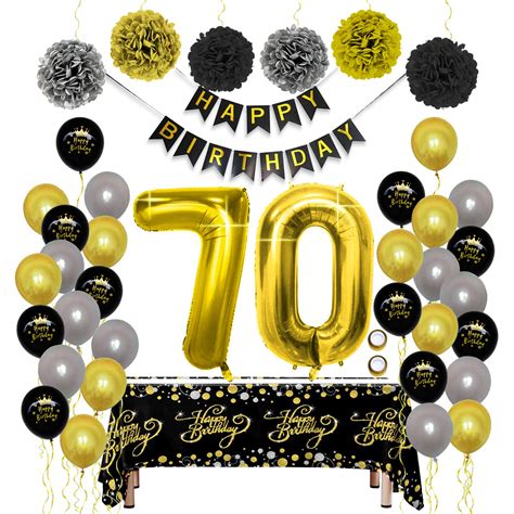 70th Birthday Decorations Black Gold Sets - Party Supplies Packs for ...