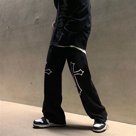 Cross Print Straight fit baggy Track – shoppingfactory23