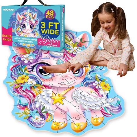 QUOKKA Glitter Floor Puzzles STF9 for Kids Ages 3-5 - 2x3 Feet 48 Piece ...