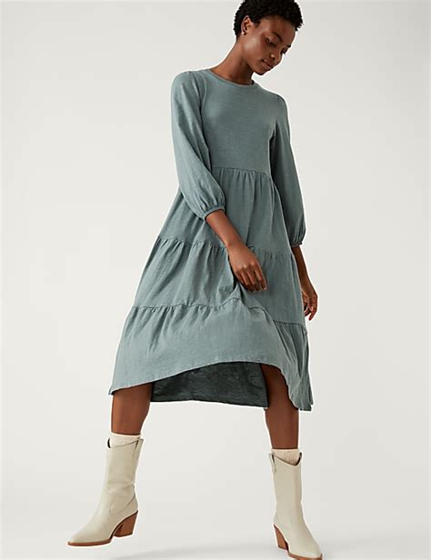 Buy Jersey Midi Tiered Dress at Marks & Spencer
