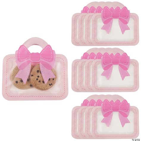 7 1/2" x 7 3/4" Resealable Pink Favor Bags with Bow and Handle - 12 Pc ...