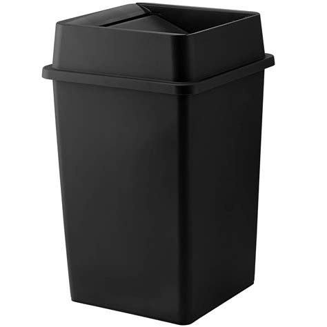35 Gallon Trash Can, Black Square Plastic Garbage Can with Swing Lid ...