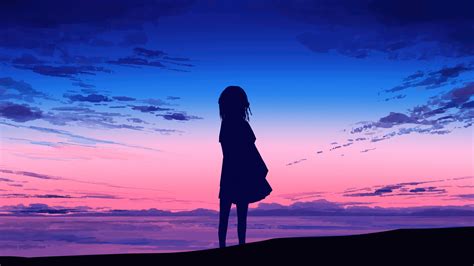 Anime Girls, Anime, Silhouette, Sunrise, Scenery, 4k HD Wallpaper