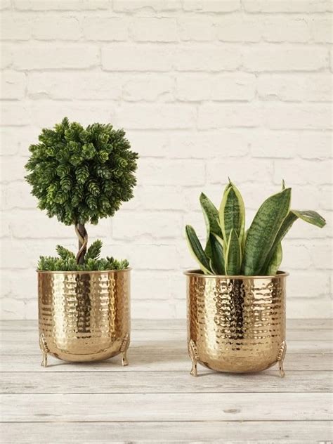 BEHOMA Hammered Gold Metal Planter for Home Decor | Decoratives for ...