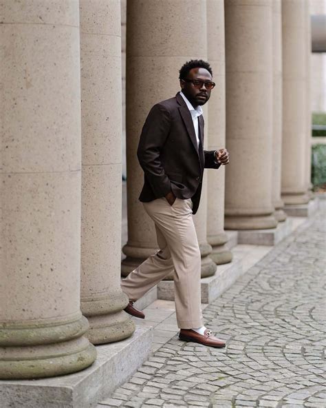 Chocolate Brown Blazer with Beige Trousers | Hockerty