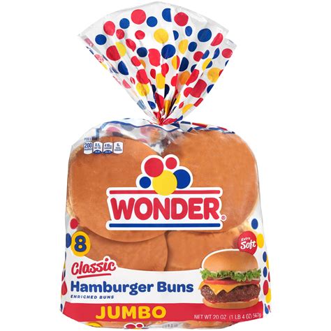 Wonder Jumbo White Bread Hamburger Buns, BBQ Party Essential, 8 Count ...