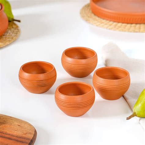 Set Of 4 Earthen Clay Terracotta Small Bowls 150ml Online - Premium ...