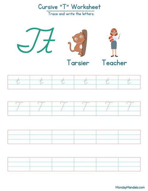 10 Cursive T Worksheets (Free Letter Writing Printables)