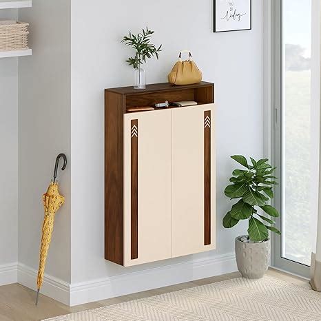 BLUEWUD Whartin Engineered Wood Dual Tone 2 Doors Wall Mounted Shoe ...