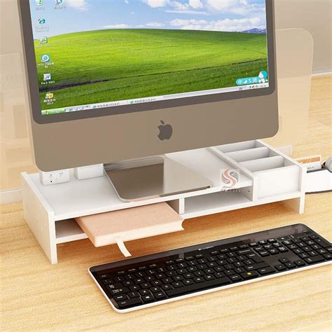 SS ARTS Engineered Wood Desk Top Computer Monitor Stand with Stationery ...