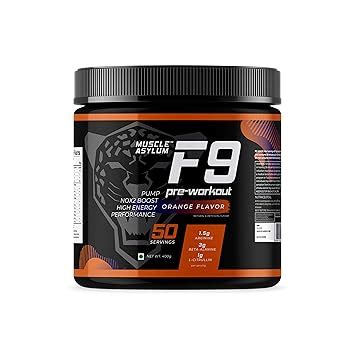 Muscle Asylum F9 Pre-Workout - 50 Servings, 400gm (Orange Flavor ...