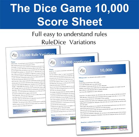 Printable Rules and Score Sheet for the Dice Game 10,000 for Easy ...