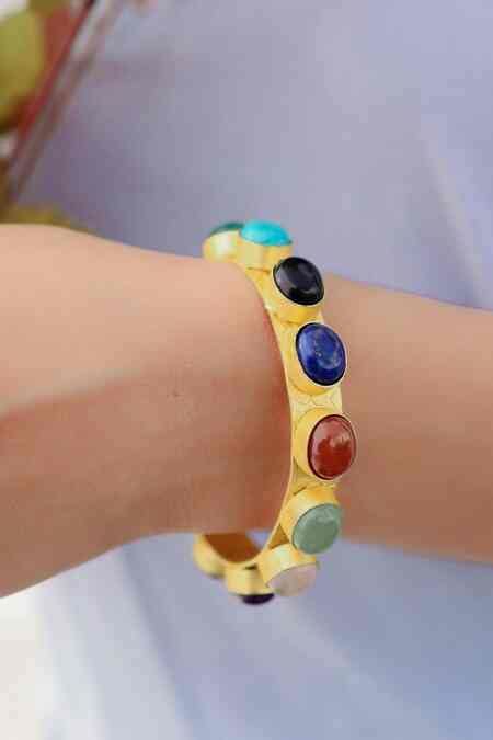 Buy Gold Plated Polki Stones Carved Bracelet by Do Taara Online at Aza ...