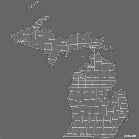 Blank Map of Michigan Counties | Free Download — Ultimaps