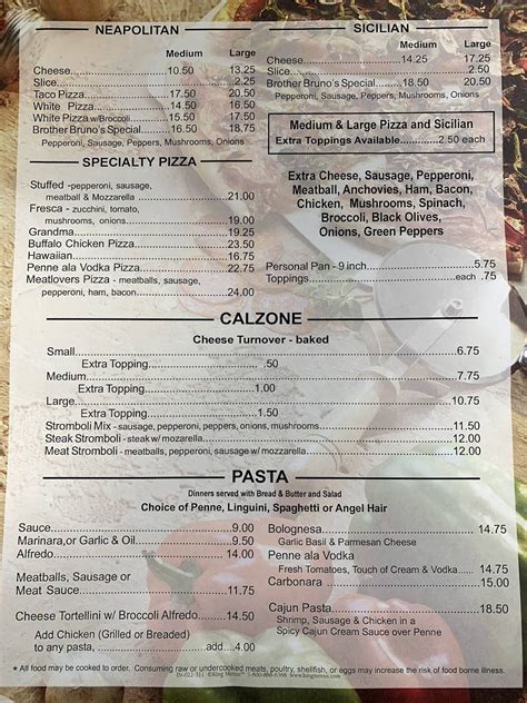 Menu at Brother Bruno's Pizza pizzeria, Lords Valley, 739