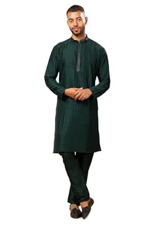 Buy Royal Kurta Men's Satin Silk Pintuck Embroidered Kurta Pyjama Set ...