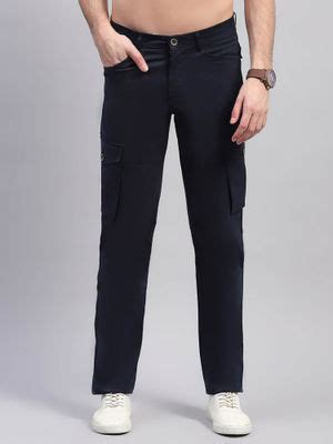 Buy Rock.it Mens Navy Blue Solid Regular Fit Cargo Trouser (36) Online