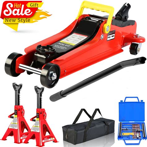 POWANLI 2 Ton Low Profile Floor Jack with 3T jack stand Tire Repair Kit ...