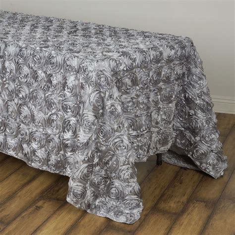 Buy 90" x 132" Silver Grandiose Rosette 3D Satin Rectangle Tablecloth ...