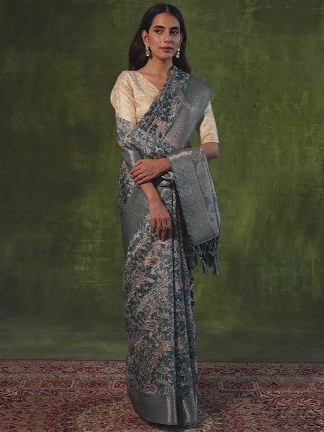 Buy Green Woven Design Brocade Saree With Unstitched Blouse Piece ...