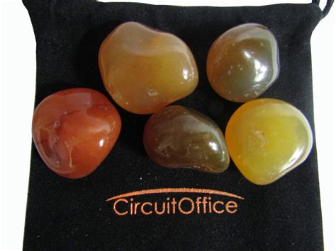 CircuitOffice 5 Piece Carnelian Tumbled Stones (0.75-1.5"), in A Velvet ...