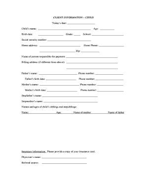 Fillable Online CLIENT INFORMATION CHILD Fax Email Print - pdfFiller
