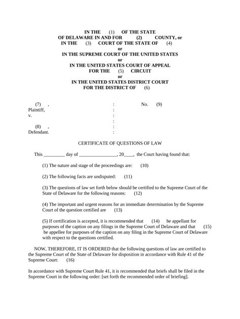 Certificate of questions of law Doc Template | pdfFiller