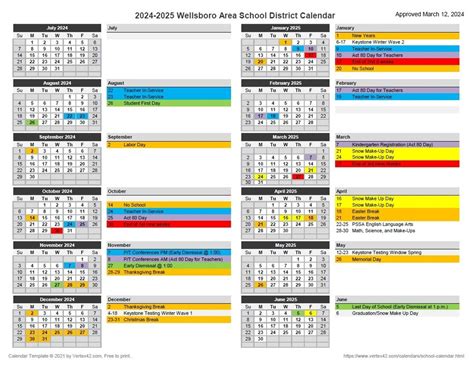 2024-25 School Calendar | Wellsboro Area School District