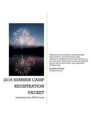 Fillable Online campsidneydew 2016 Registration Packet - Camp Sidney ...