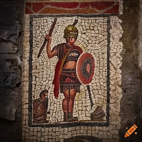 Ancient roman mosaic of a roman soldier in Pompeii style, discovered in ...