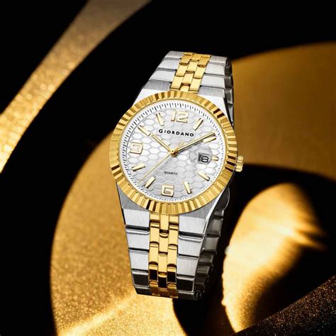 GIORDANO Analog Watch for Men with Honeycomb Dial, Fluted Bezel ...