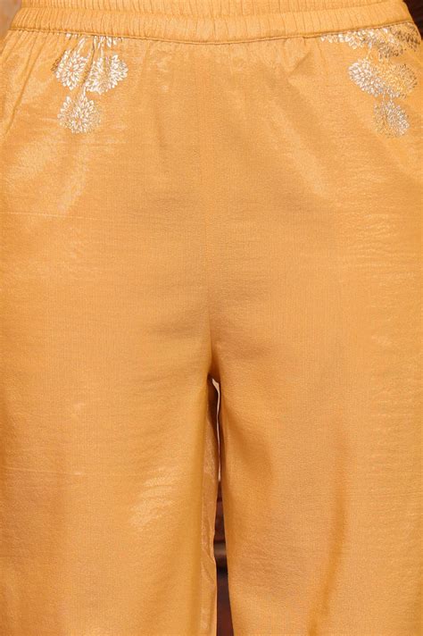 Buy Yellow Foil Printed Festive Straight Kurta, Trousers and Dupatta ...