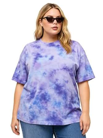 Buy JUNEBERRY® Cotton Blend Tie & Dye Round Neck Half Sleeve Plus Size ...