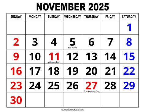 November 2025 Calendar with Dates